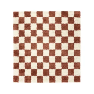 Chessie - Rouge Rouille / Blanc Écru Shaggy Tapis 200 x 200 cm