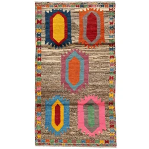 Berbère Colourful Noué À La Main Tapis de Laine Marron / Rouge foncé 109 x 198 cm